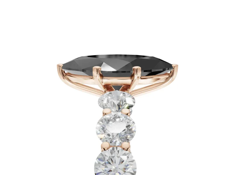Marquise Side Stone Engagement Ring Setting for a Black Center | Scalloped Prong Accents | Rose Gold