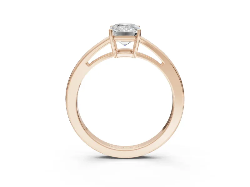 Emerald Cut Cathedral Solitaire Engagement Ring Setting | Open Shoulders | Rose Gold