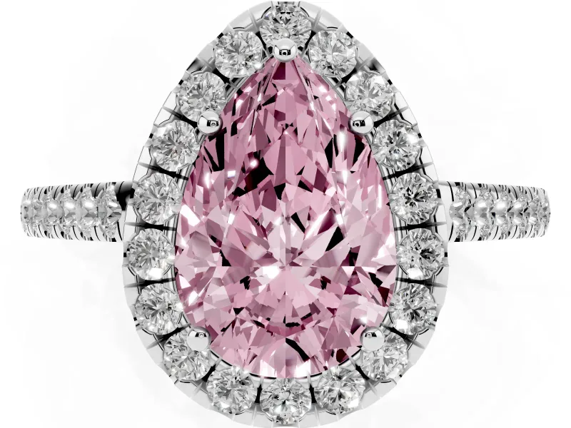 Pear-Shaped Halo Engagement Ring Setting for a Fancy Pink Lab-Grown Diamond | Pave Shoulders | White Gold