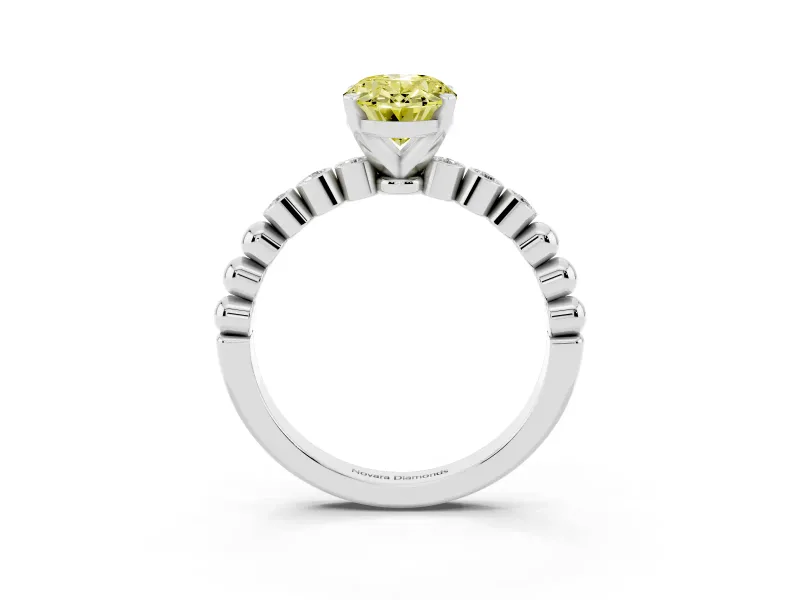 Oval Beaded Solitaire Engagement Ring Setting for a Fancy Yellow Lab-Grown Diamond | White Gold