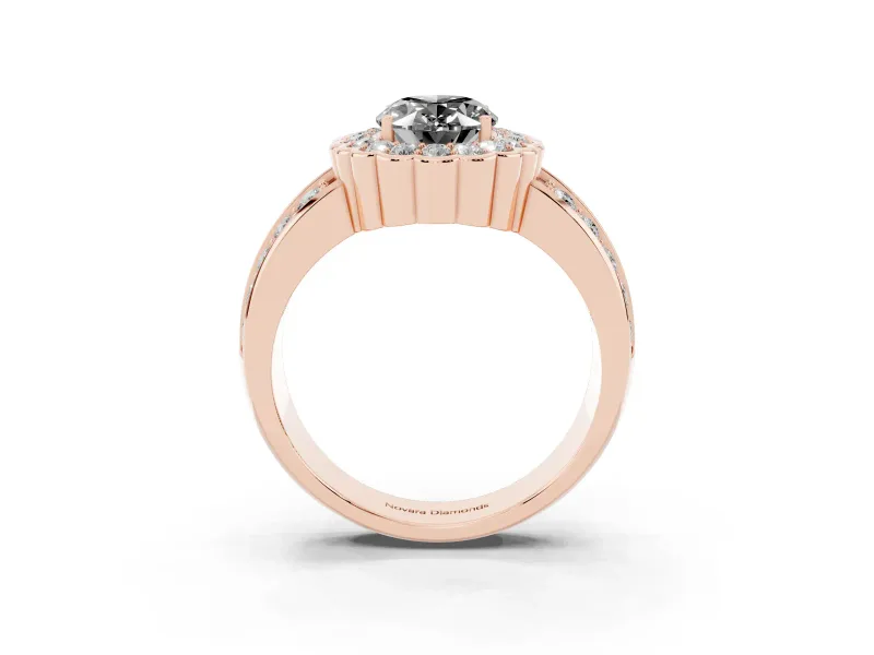 Oval Scalloped Halo Engagement Ring Setting for a Black Center | Double Row Band | Rose Gold