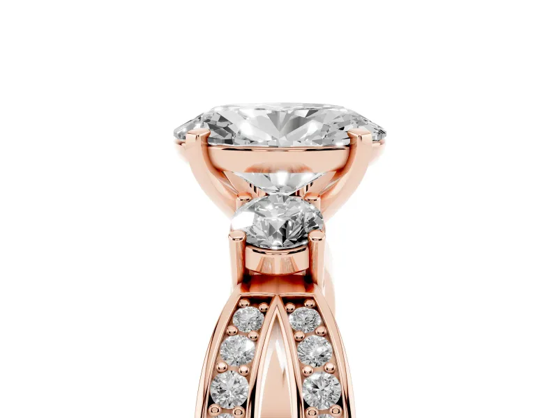Three-Stone Oval Cut Diamond Twist Band Ring Set in Rose gold with Pavé Accents and Prong Setting