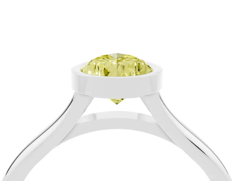 Fancy Yellow Bezel Set Pear Cut Diamond Solitaire Ring Set in Silver with Tapered Band