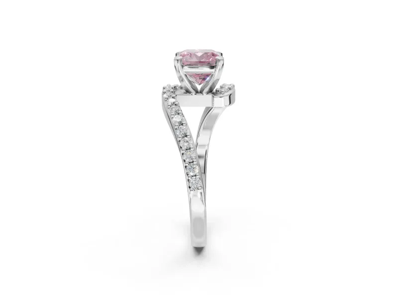 Cushion Cut Bypass Pavé Engagement Ring Setting for a Fancy Pink Lab-Grown Diamond | Platinum