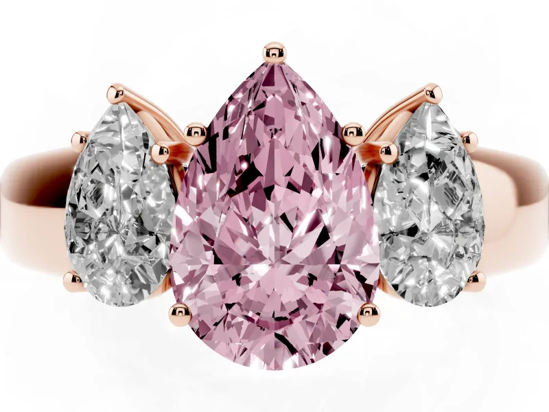 Pear-Shaped 3 Stone Engagement Ring Setting for a Fancy Pink Lab-Grown Diamond | Rose Gold
