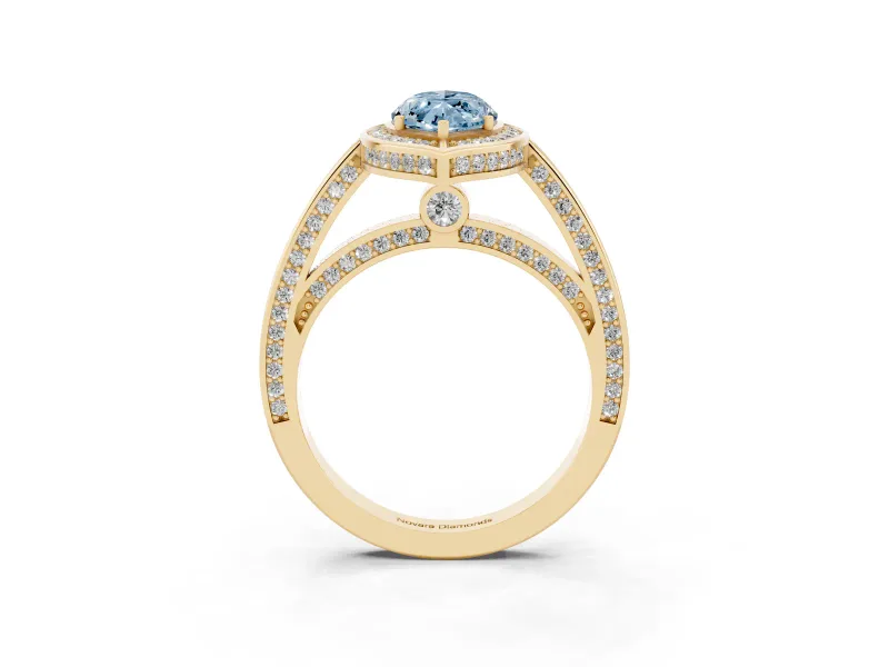 Marquise Sectioned Halo Engagement Ring Setting for a Fancy Blue Lab-Grown Diamond | Yellow Gold
