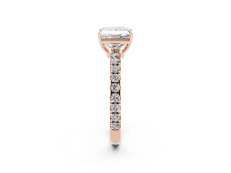 Princess Cut Pave Engagement Ring Setting | Shared Prong Band | Rose Gold