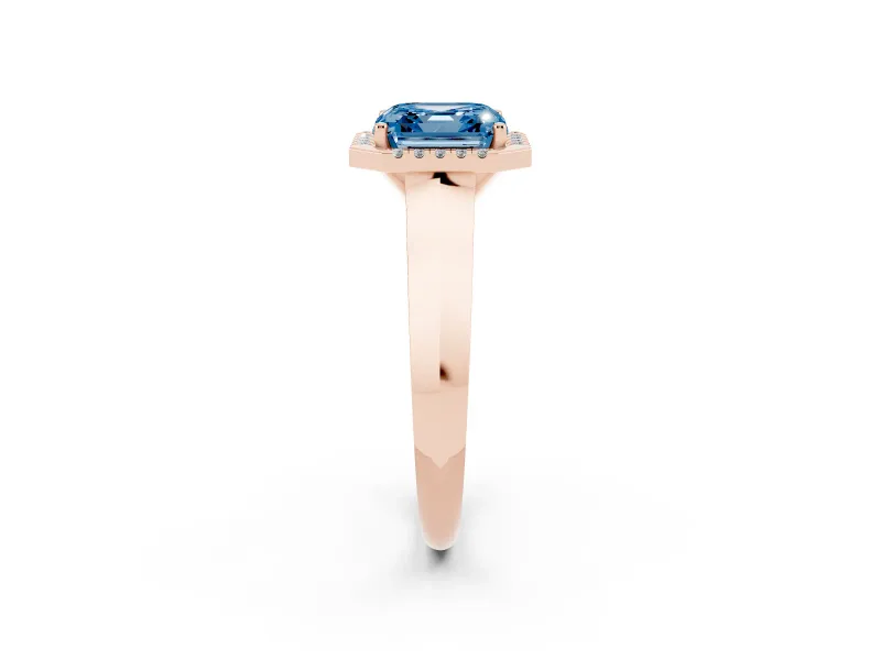 Asscher Cut Knife-Edge Halo Engagement Ring Setting for a Fancy Blue Lab-Grown Diamond | Rose Gold