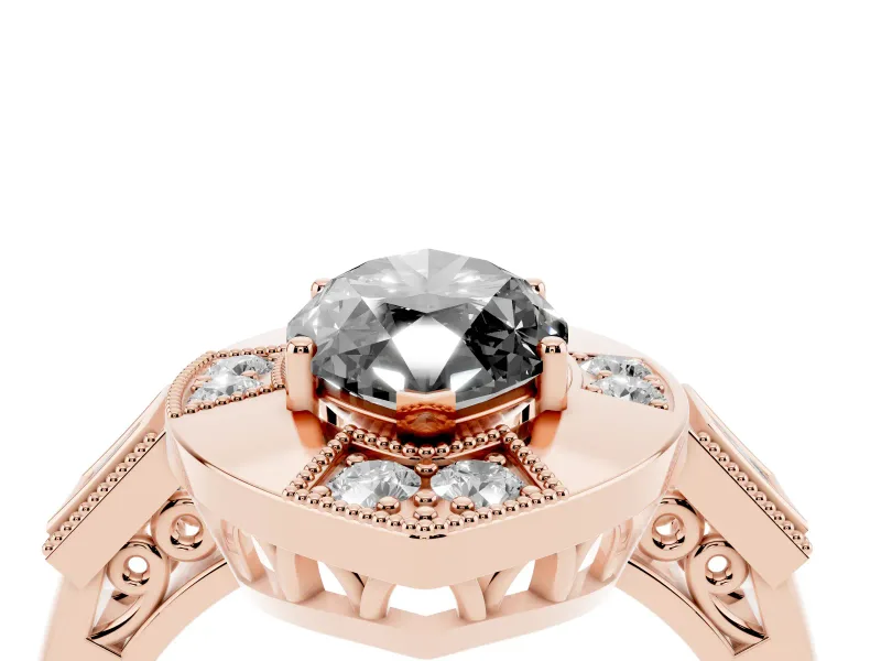 Fancy Black Marquise Cut Diamond Milgrain Halo Ring Set in Rose gold with Split Shank