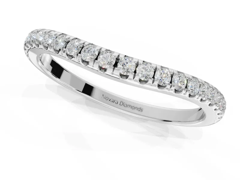 Round Lab-Grown Diamond Pavé Curved Half Eternity Wedding Band | Rounded Edges | White Gold