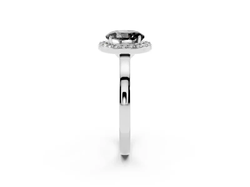 Round Thin Halo Engagement Ring Setting for a Black Center | Slim Plain Band | White Gold