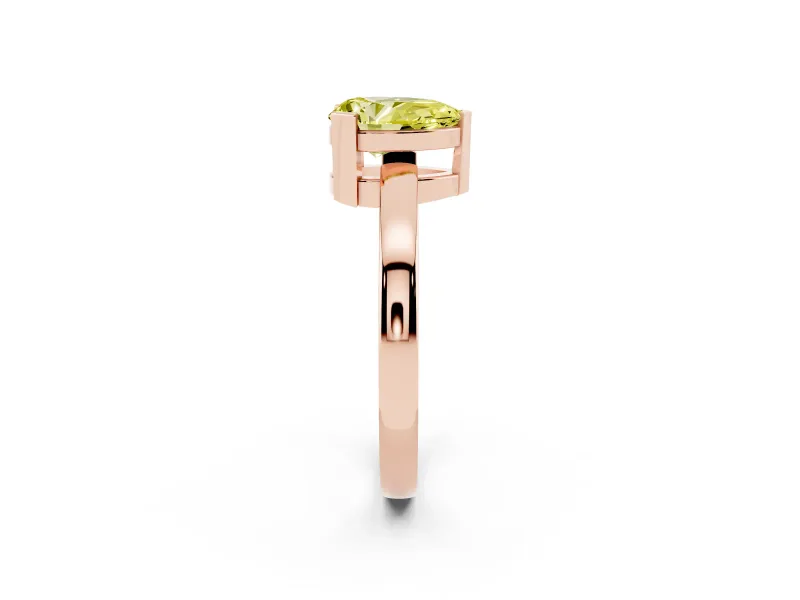 Fancy Yellow Pear Cut Diamond Solitaire Ring Set in Rose gold with Prong Head and Smooth Polished Band