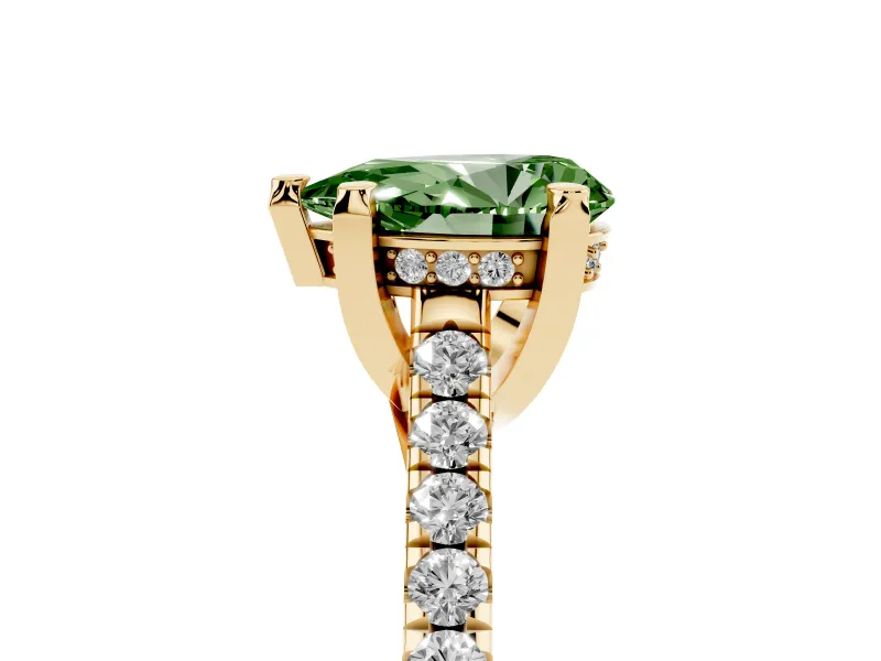 Pear-Shaped Hidden Halo Pave Engagement Ring Setting for a Fancy Green Lab-Grown Diamond | Claw Prongs | Yellow Gold