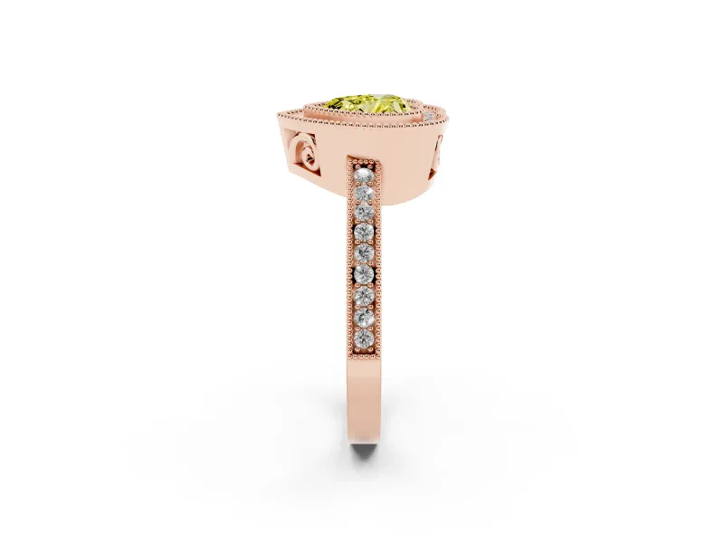 Heart-Shaped Double Milgrain Halo Engagement Ring Setting for a Fancy Yellow Lab-Grown Diamond | Pave Band | Rose Gold