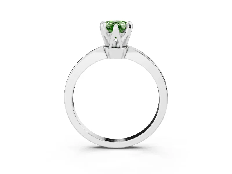 Fancy Green Pear Cut Diamond Solitaire Engagement Ring Set in Platinum with Slim Tapered Solitaire Band