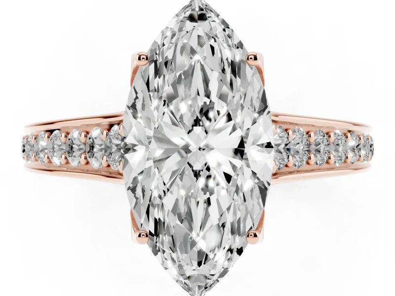 Marquise Graduated Pavé Solitaire Engagement Ring Setting | Wide Pavé Row Band | Rose Gold