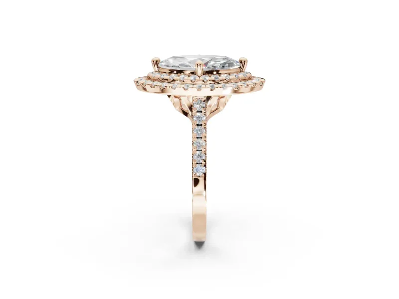 Marquise Double Halo Engagement Ring Setting | Pave Shoulders | Rose Gold