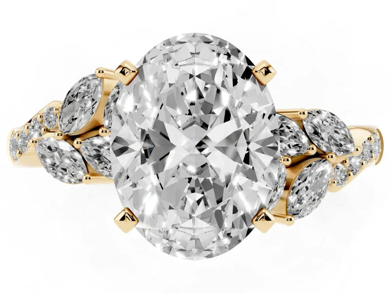 Oval Cut Diamond Solitaire Ring Set in Yellow gold with Marquise Twist Band and Prong Setting