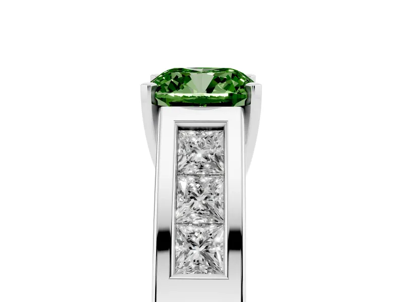 Cushion Cut Channel-Set Engagement Ring Setting for a Fancy Green Lab-Grown Diamond | Platinum