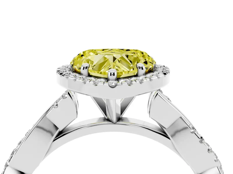 Fancy Yellow Heart Cut Diamond Halo Twisted Band Ring Set in Platinum with Prong Setting