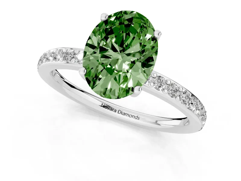 Oval Hidden Halo Engagement Ring Setting for a Fancy Green Lab-Grown Diamond | White Gold