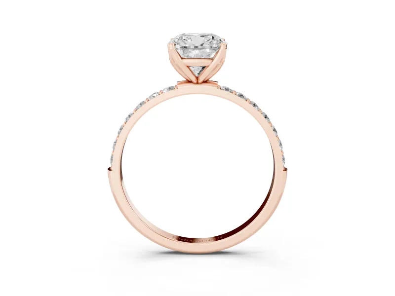 Cushion Cut Pave Solitaire Engagement Ring Setting | Fine Line Pave Band | Rose Gold