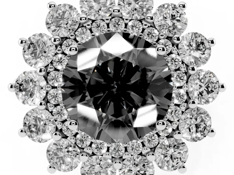 Round Floral Double Halo Engagement Ring Setting for a Black Center | Plain Band | Sterling Silver
