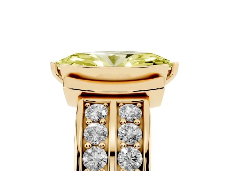 Marquise Half Bezel Engagement Ring Setting for a Fancy Yellow Lab-Grown Diamond | Double Row Channel Band | Yellow Gold