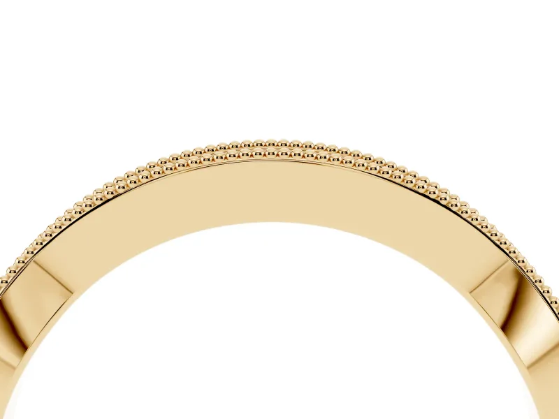Round Diamond Channel Contour Band Set in Yellow gold with Milgrain Edges