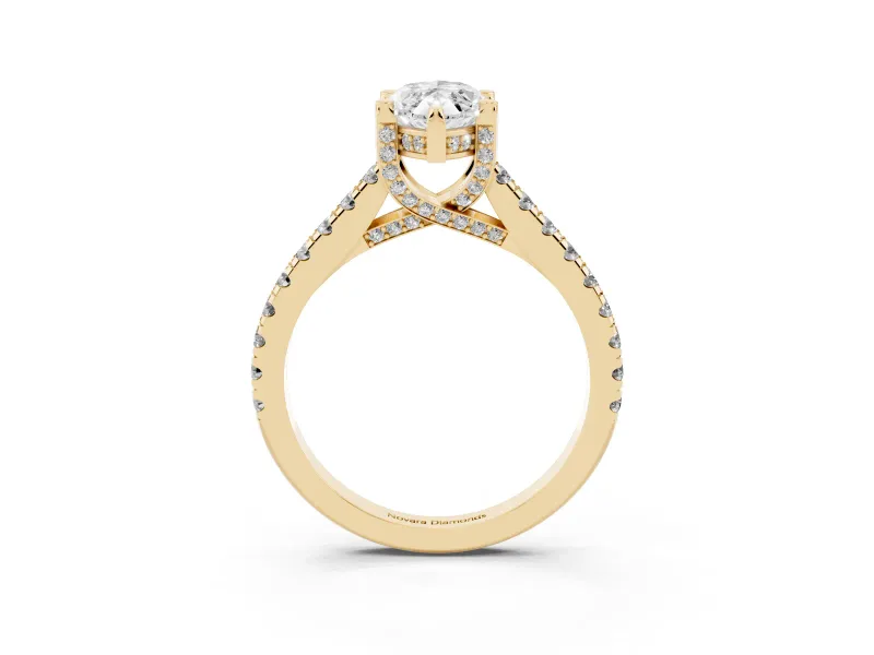 Marquise Hidden Halo Pave Engagement Ring Setting | Claw Prongs | Yellow Gold