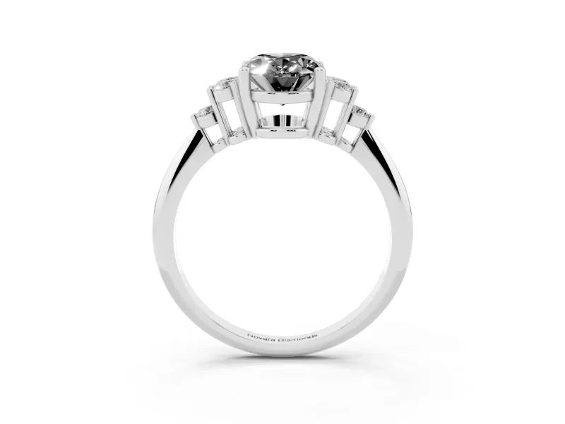 Oval Cluster Accent Engagement Ring Setting for a Black Center | Plain Band | White Gold