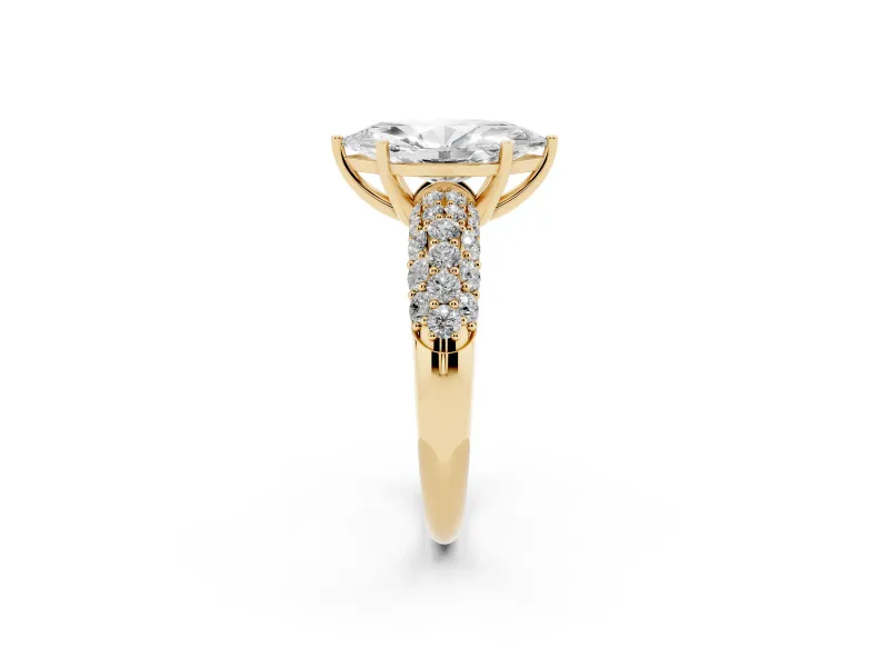 Marquise Multi Row Pave Solitaire Engagement Ring Setting | Domed Shoulders | Yellow Gold