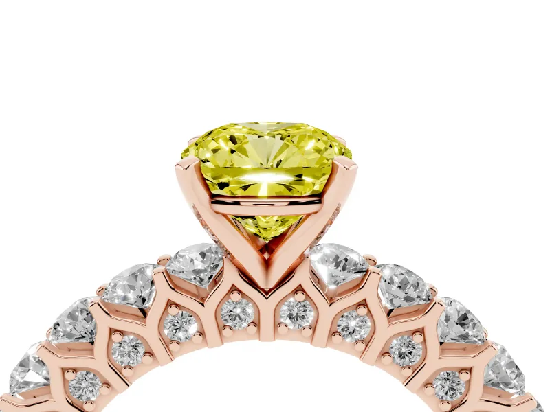 Cushion Cut Shared Prong Engagement Ring Setting for a Fancy Yellow Lab-Grown Diamond | Rose Gold