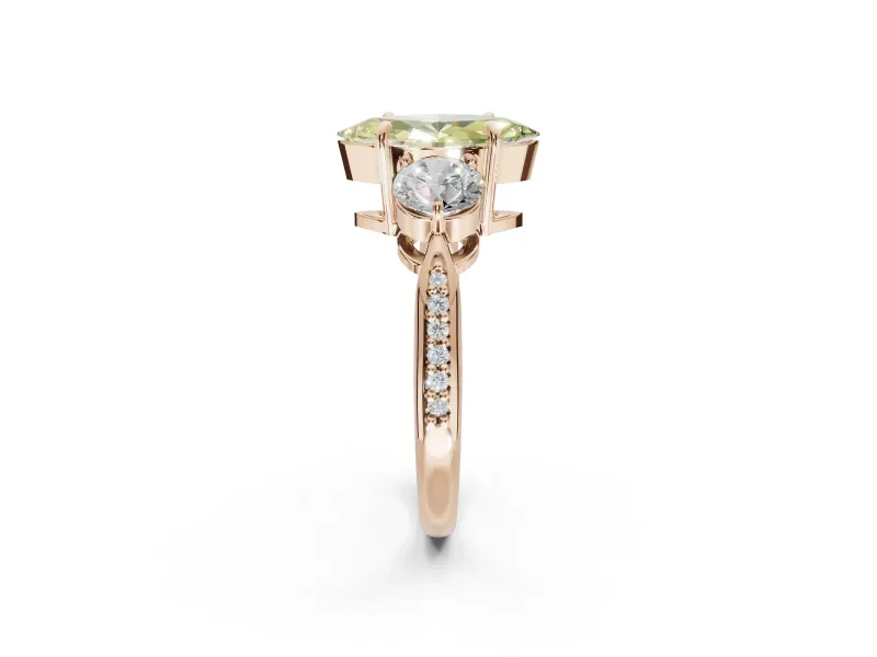 Marquise Three Stone Engagement Ring Setting for a Fancy Yellow Lab-Grown Diamond | Tapered Pave Band | Rose Gold
