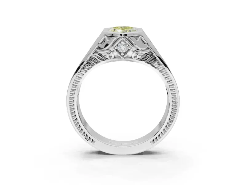 Marquise Vintage Bezel Engagement Ring Setting for a Fancy Yellow Lab-Grown Diamond | Engraved Band | Platinum
