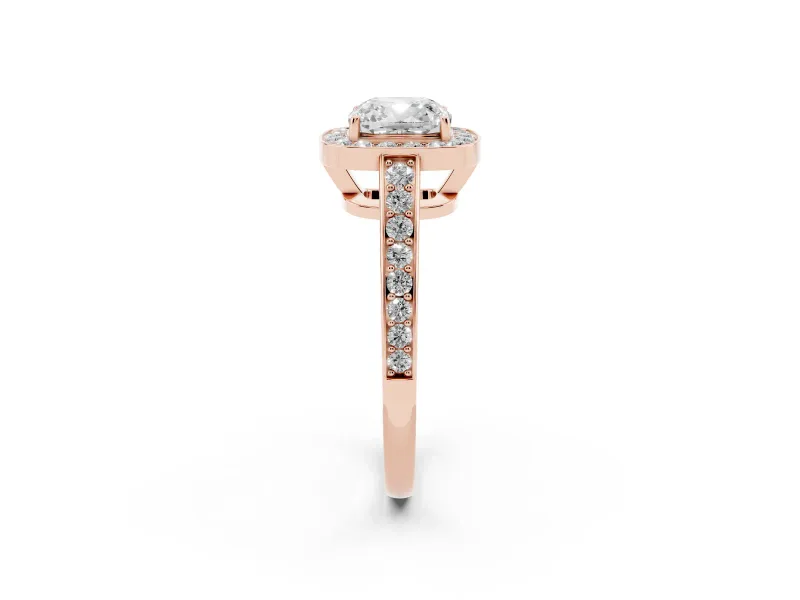 Cushion Cut Framed Halo Engagement Ring Setting | Graduated Pavé Band | Rose Gold