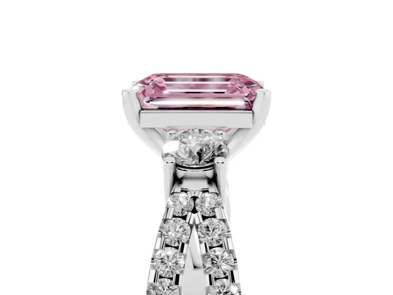 Emerald Cut Three Stone Engagement Ring Setting for a Fancy Pink Lab-Grown Diamond | Platinum