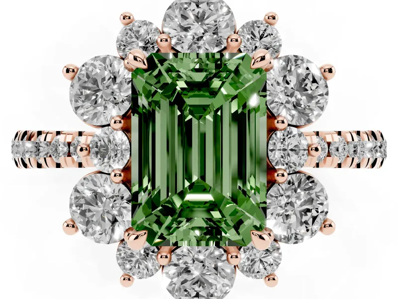 Emerald Cut Star Floral Halo Engagement Ring Setting for a Fancy Green Lab-Grown Diamond | Rose Gold