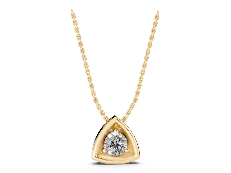 Round Lab-Grown Diamond Triangle Frame Pendant Necklace | Open Frame | Yellow Gold