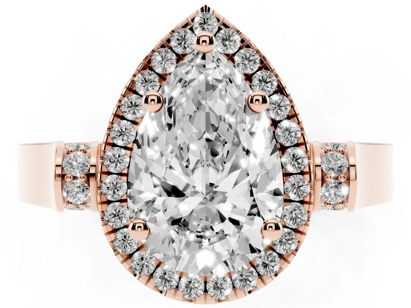 Pear-Shaped Halo Engagement Ring Setting | Pavé Panel Shoulders | Rose Gold