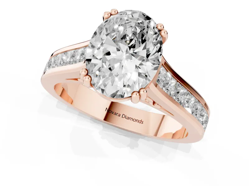 Oval Cathedral Channel Set Engagement Ring Setting | Double Claw Prongs | Rose Gold