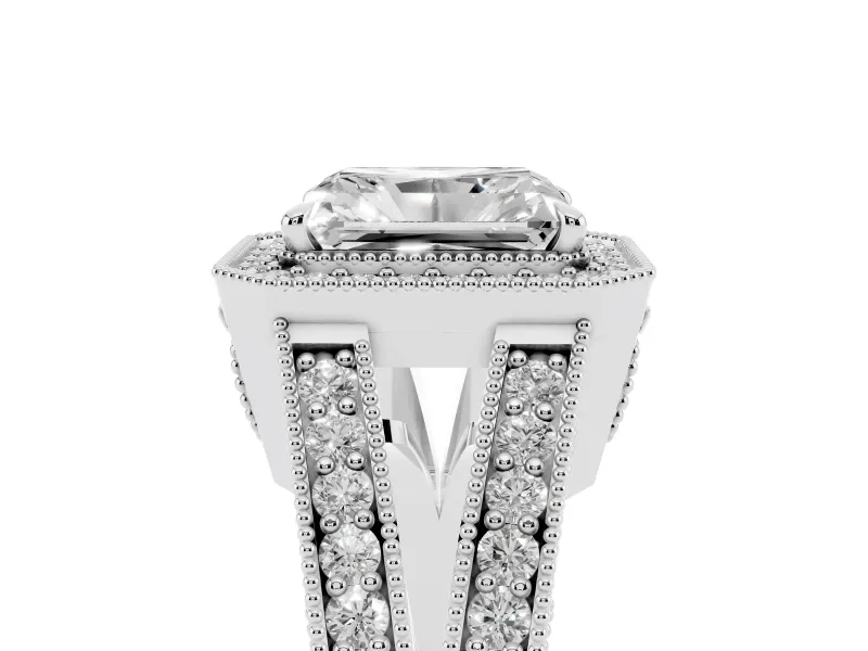 Radiant Cut Vintage Milgrain Halo Engagement Ring Setting | Pave Split Shank | Sterling Silver