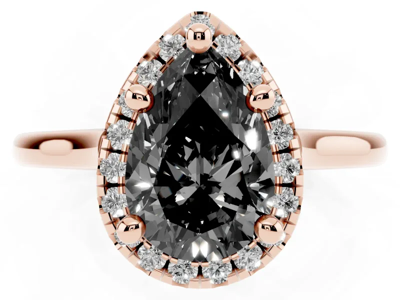 Pear-Shaped Halo Engagement Ring Setting for a Black Center | Plain Polished Band | Rose Gold