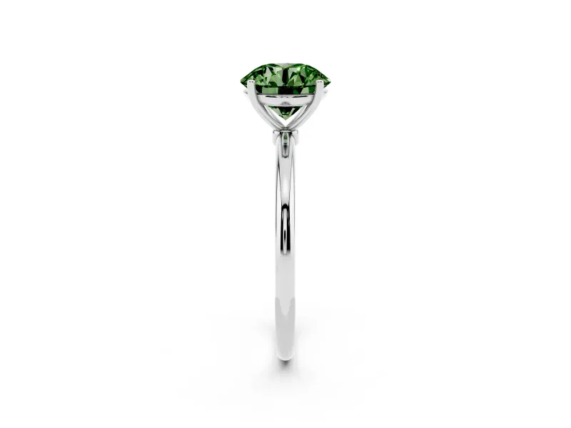 Round Thin Solitaire Engagement Ring Setting for a Fancy Green Lab-Grown Diamond | Straight Plain Band | White Gold