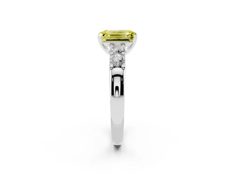 Emerald Cut 5 Stone Engagement Ring Setting for a Fancy Yellow Lab-Grown Diamond | Sterling Silver