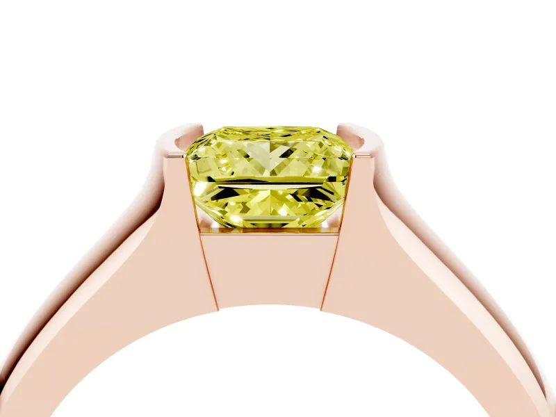 Princess Cut Half Bezel Solitaire Engagement Ring Setting for a Fancy Yellow Lab-Grown Diamond | Wide Band | Rose Gold
