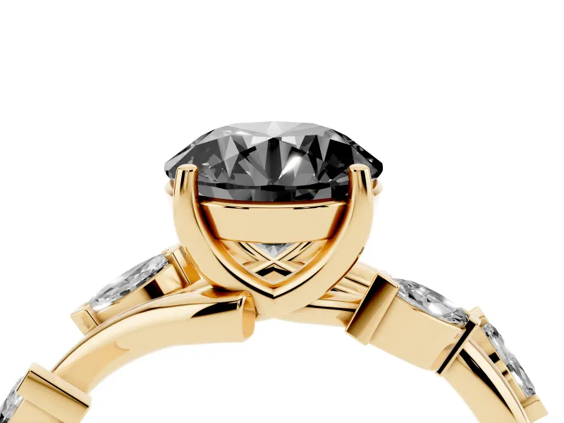 Round Twisted Vine Engagement Ring Setting for a Black Center | Marquise Side Stones | Yellow Gold