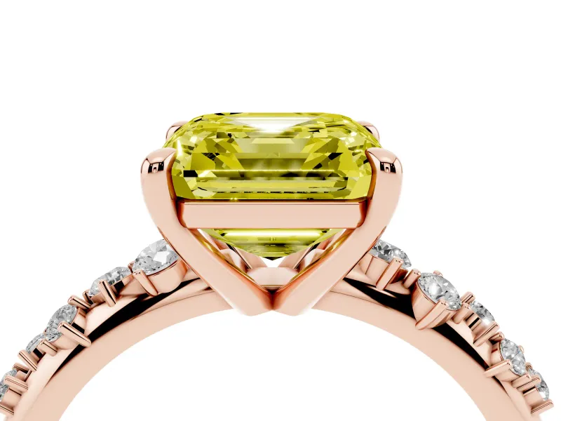 Asscher Cut Graduated Engagement Ring Setting for a Fancy Yellow Lab-Grown Diamond | Rose Gold