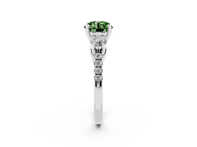 Round Three-Stone Engagement Ring Setting for a Fancy Green Lab-Grown Diamond | Sterling Silver