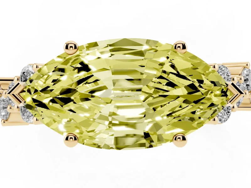 Marquise Scattered Accent Engagement Ring Setting for a Fancy Yellow Lab-Grown Diamond | Yellow Gold